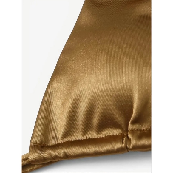 BNWT Isabelle LaRue Golden Nude Satin String Tie Bikini - Picture 4 of 5